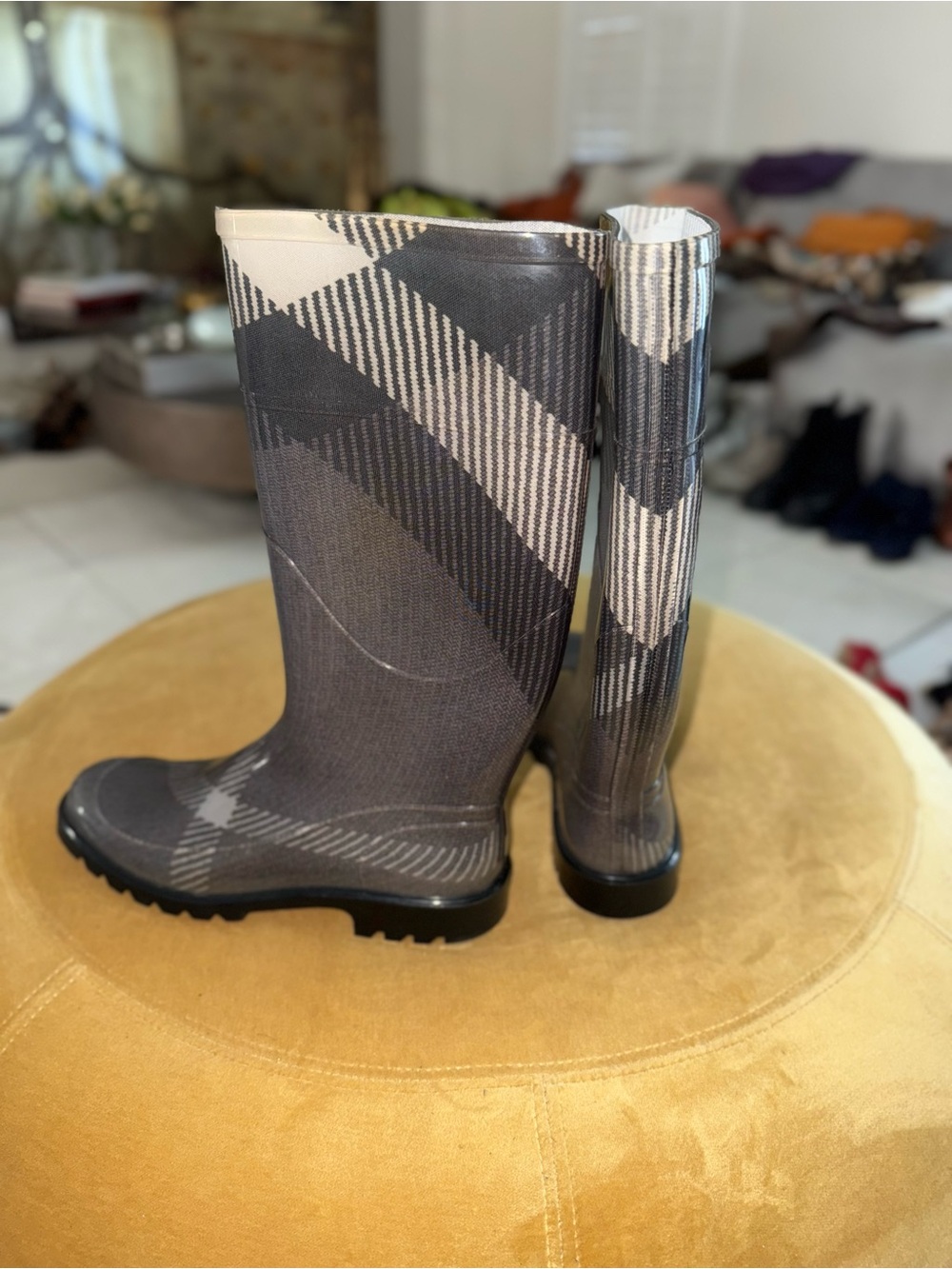 Burberry Gray Plaid Rain Boots - Picture 6 of 8